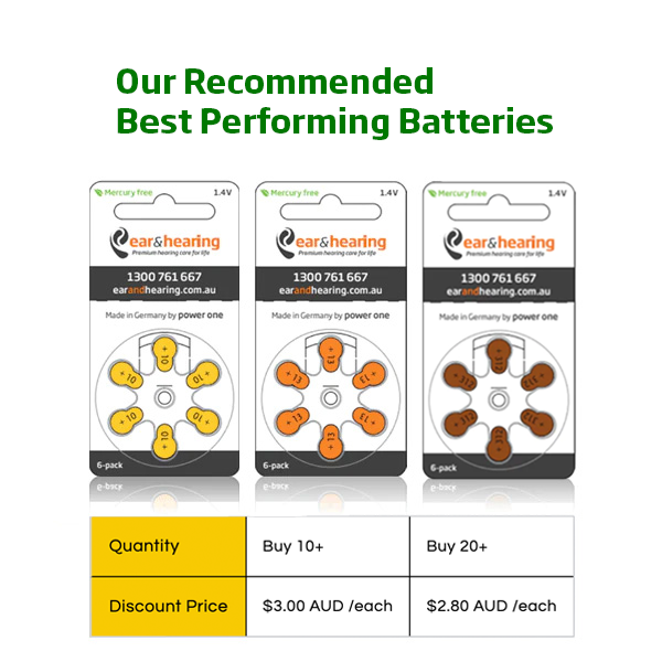 Ear & Hearing Australia Power One MERCURY FREE Hearing Aid Batteries size 312